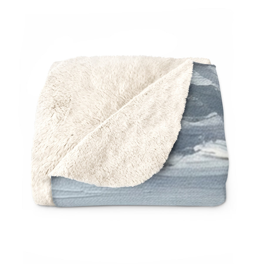 English Bulldog Coastal Cliffside Sherpa Fleece Blanket | Acrylic Painting Style