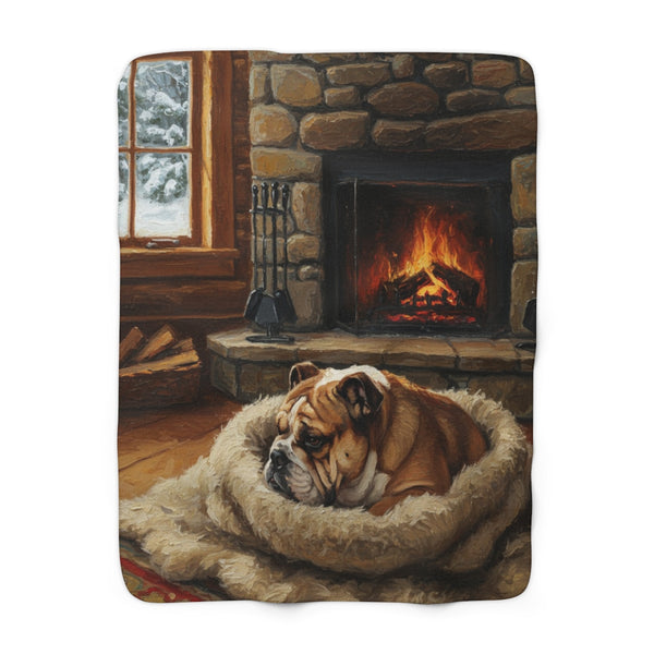 Acrylic English Bulldog - Winter Hearth | Sherpa Fleece Blanket