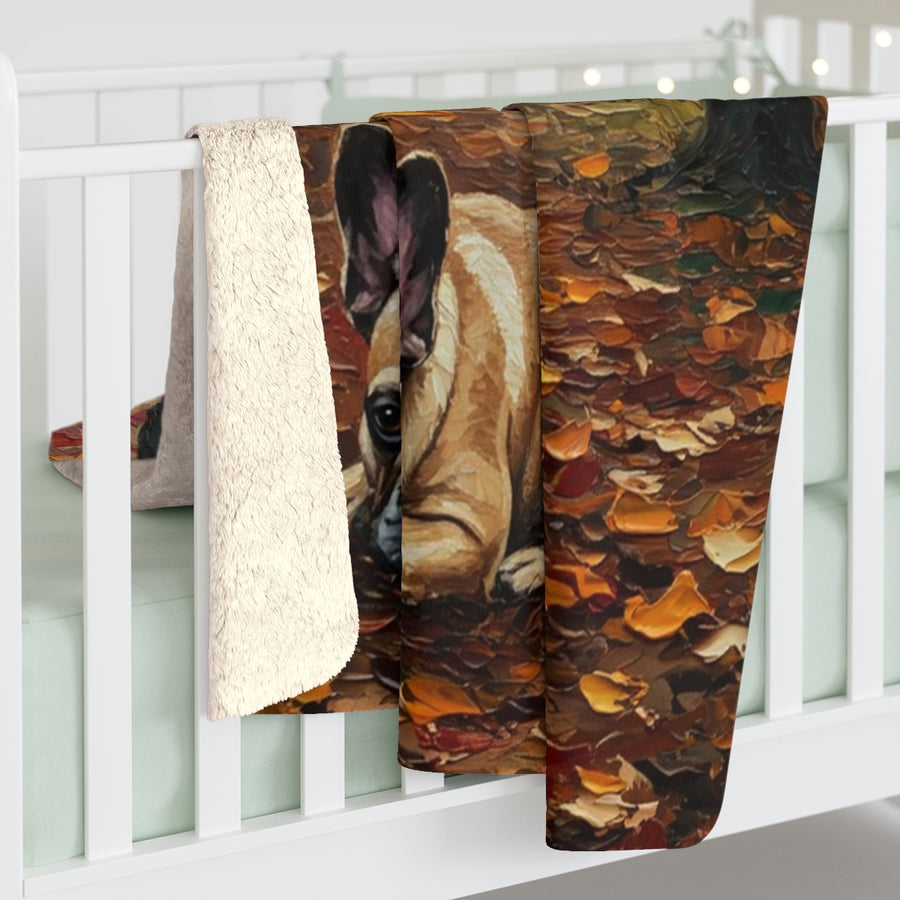 French Bulldog Acrylic sherpa blanket by Tritan, on bed