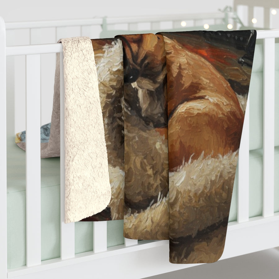 French Bulldog Acrylic sherpa blanket by Tritan, on bed