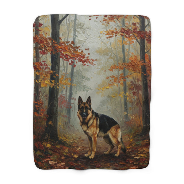 Acrylic German Shepherd - Autumn Woods | Sherpa Fleece Blanket
