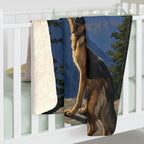 German Shepherd Acrylic sherpa blanket by Tritan, on bed