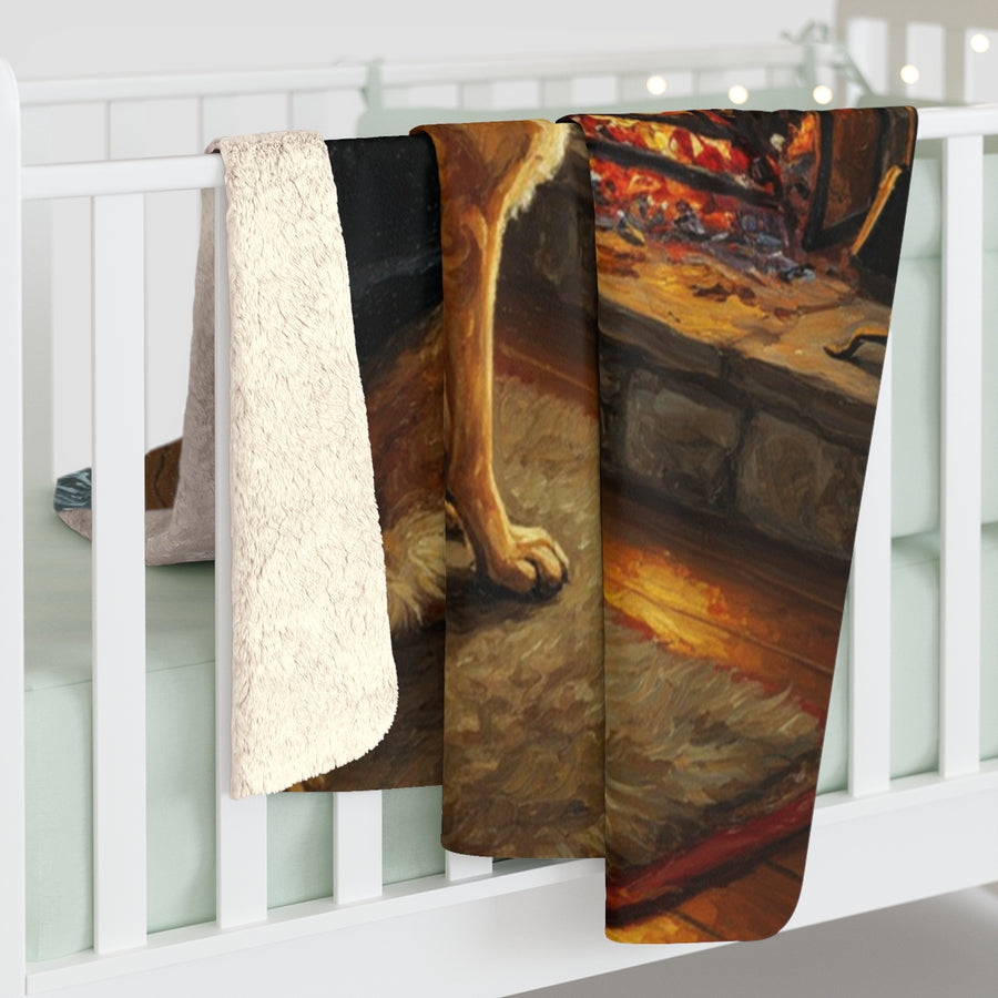 German Shepherd Acrylic sherpa blanket by Tritan, on bed