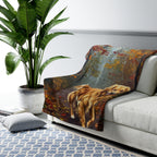 Golden Retriever Acrylic sherpa blanket by Tritan, on sofa