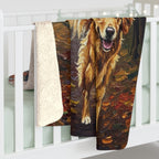 Golden Retriever Acrylic sherpa blanket by Tritan, on bed