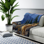 Golden Retriever Acrylic sherpa blanket by Tritan, on sofa