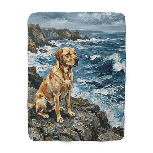 Labrador Retriever Coastal Cliffside Sherpa Fleece Blanket | Acrylic Painting Style