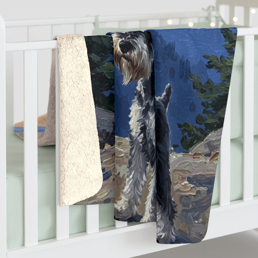 Miniature Schnauzer Acrylic sherpa blanket by Tritan, on bed