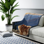 Pomeranian Acrylic sherpa blanket by Tritan, on sofa