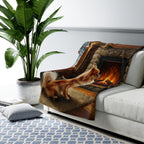 Pomeranian Acrylic sherpa blanket by Tritan, on sofa