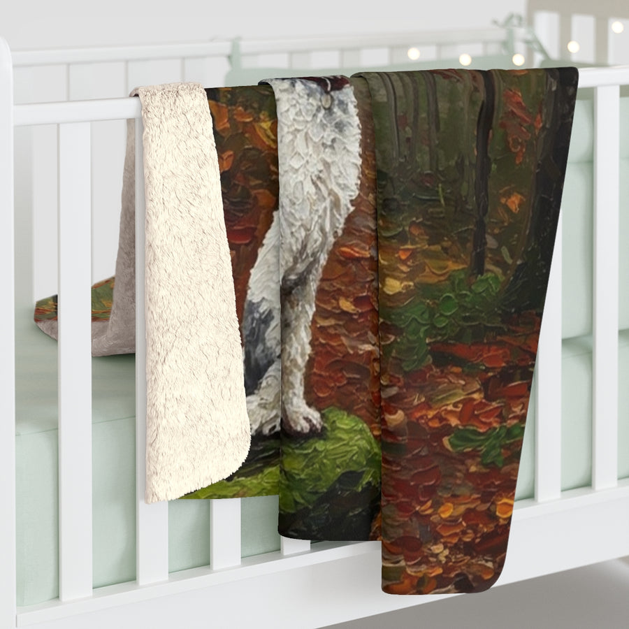 Poodle Acrylic sherpa blanket by Tritan, on bed