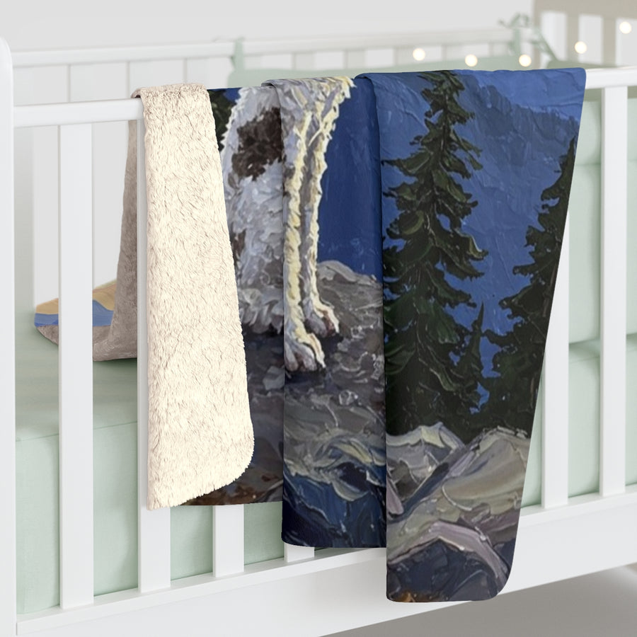 Poodle Acrylic sherpa blanket by Tritan, on bed