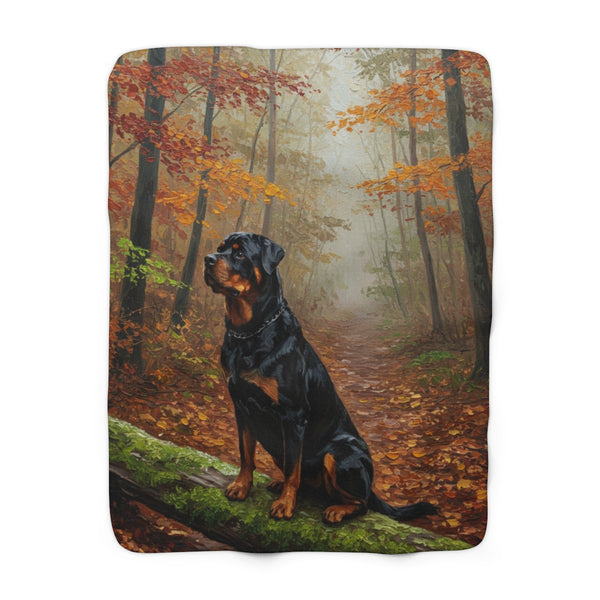 Acrylic Rottweiler - Autumn Woods | Sherpa Fleece Blanket