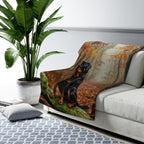 Rottweiler Acrylic sherpa blanket by Tritan, on sofa