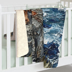 Rottweiler Coastal Cliffside Sherpa Fleece Blanket | Acrylic Painting Style