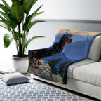 Rottweiler Acrylic sherpa blanket by Tritan, on sofa