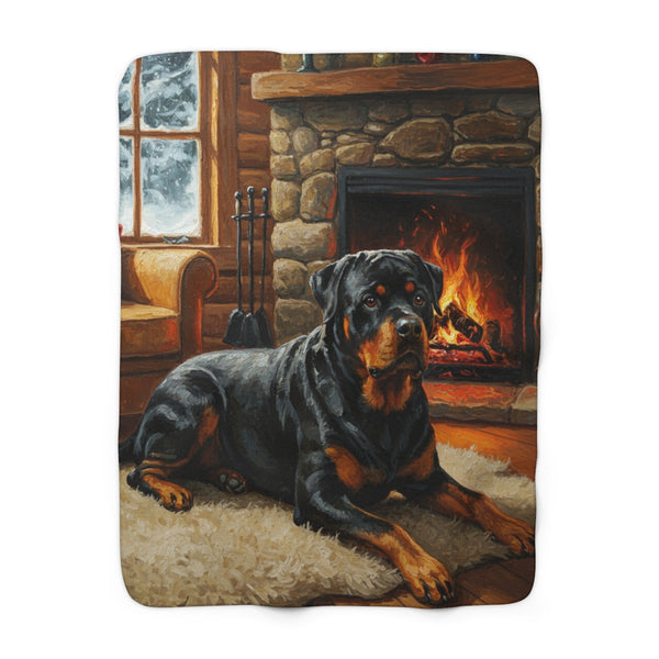 Acrylic Rottweiler - Winter Hearth | Sherpa Fleece Blanket