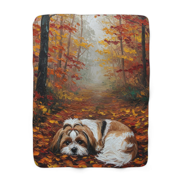 Acrylic Shih Tzu - Autumn Woods | Sherpa Fleece Blanket