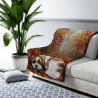 Shih Tzu Acrylic sherpa blanket by Tritan, on sofa