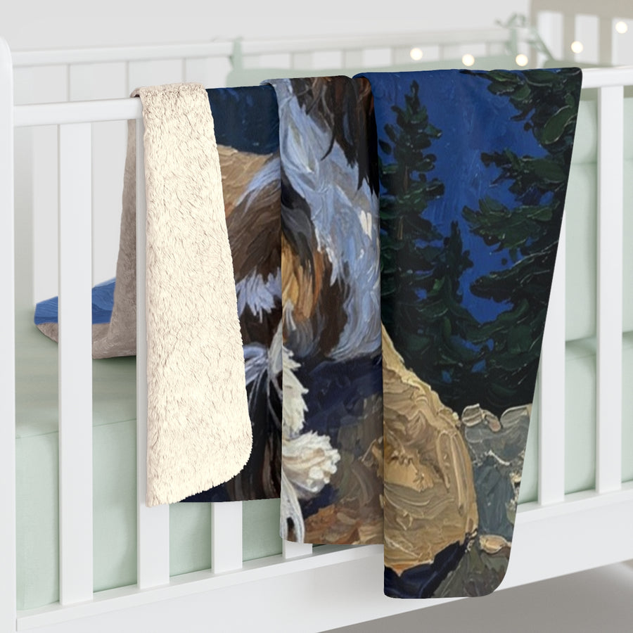Shih Tzu Acrylic sherpa blanket by Tritan, on bed