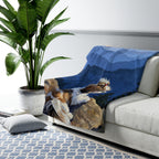 Shih Tzu Acrylic sherpa blanket by Tritan, on sofa