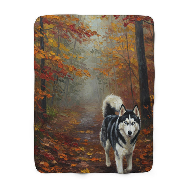 Acrylic Siberian Husky - Autumn Woods | Sherpa Fleece Blanket