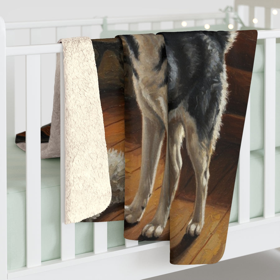Siberian Husky Acrylic sherpa blanket by Tritan, on bed