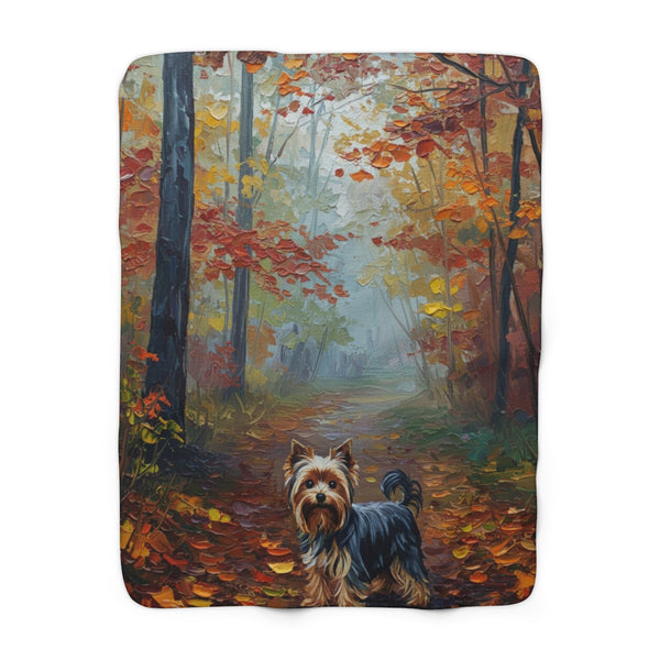 Acrylic Yorkshire Terrier - Autumn Woods | Sherpa Fleece Blanket