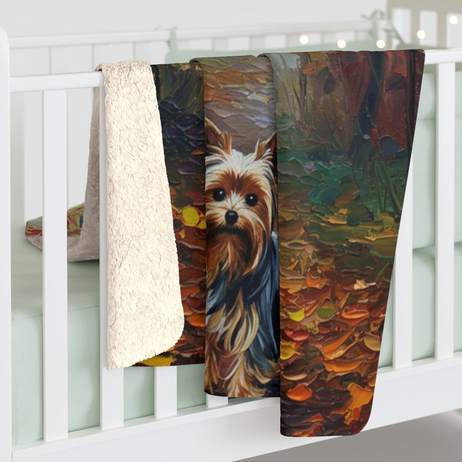 Yorkshire Terrier Acrylic sherpa blanket by Tritan, on bed