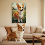 Corgi Stained Glass Canvas Wall Art | Vibrant Dog Lover Gift | Pet Portrait Home Decor | Modern Welsh Corgi Print