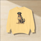 Labrador Halloween Sweatshirt laid flat on a warm limestone surface, shot from overhead