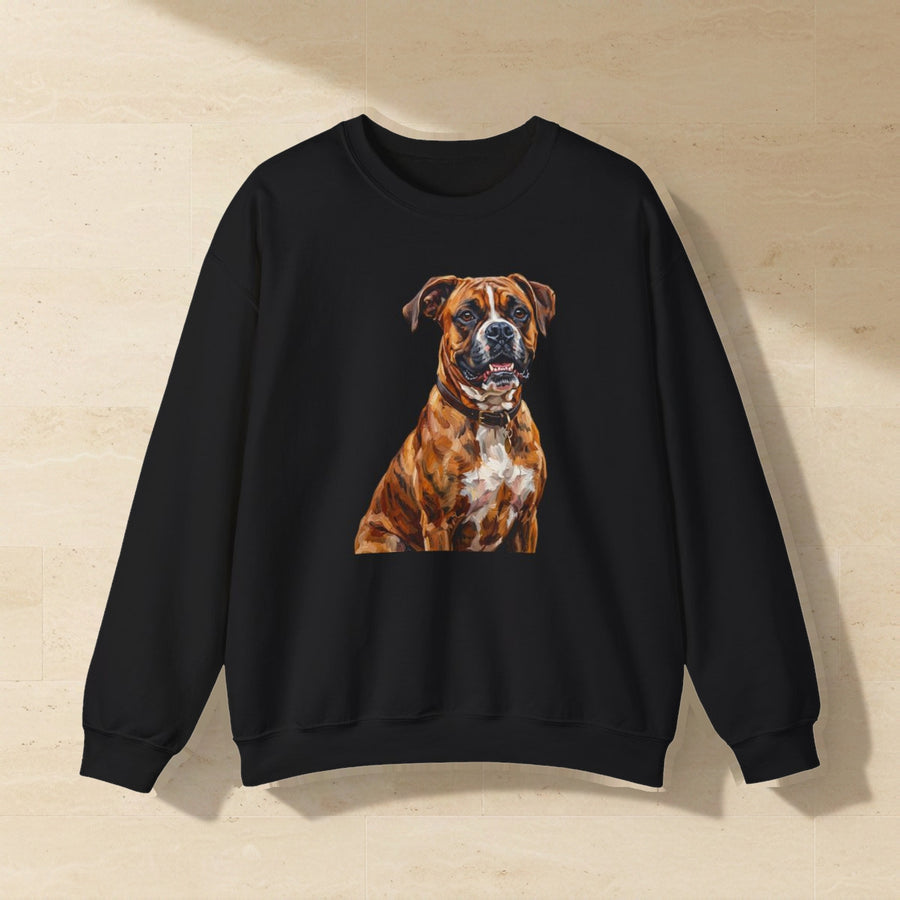 Boxer Sweatshirt laid flat on a warm limestone surface, shot from overhead