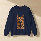 German Shepherd Sweatshirt laid flat on a warm limestone surface, shot from overhead