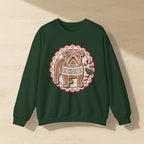 English Bulldog Gingerbread Christmas Crewneck Sweatshirt, Gingerbread Cookie Dog Art, English Bulldog Lover Gift laid flat on a warm limestone surface, shot from overhead