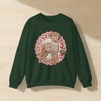 Great Dane Gingerbread Christmas Crewneck Sweatshirt, Gingerbread Cookie Dog Art, Great Dane Lover Gift laid flat on a warm limestone surface, shot from overhead