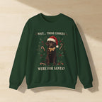Labrador Retriever Cookies Were for Santa Crewneck Sweatshirt, Palette Knife Style Holiday Dog Art, Labrador Retriever Lover Gift laid flat on a warm limestone surface, shot from overhead