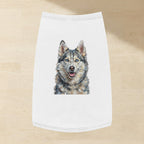 Siberian Husky Dog Shirt laid flat on a warm limestone surface, shot from overhead