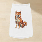 Shiba Inu Dog Shirt laid flat on a warm limestone surface, shot from overhead
