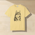 Husky Woodcut Shirt laid flat on a warm limestone surface, shot from overhead