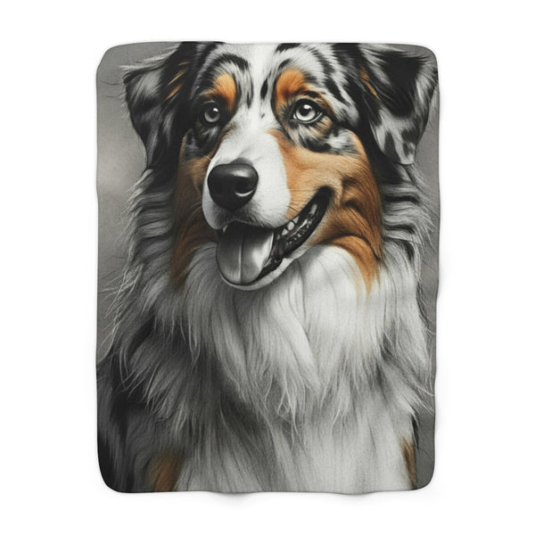 Australian Shepherd Charcoal Portrait, Aussie Dog Wall Art, Pet Lover Gift, Rustic Home Decor Throw Blanket | Premium Dog Prints | Tritan