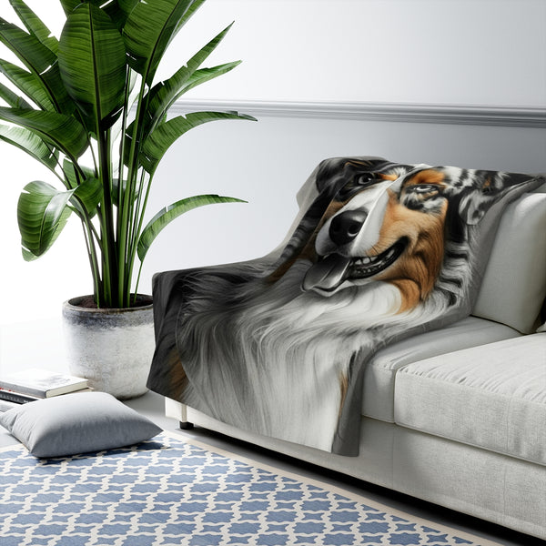 Australian Shepherd Charcoal Portrait Throw Blanket | Premium Dog Prints | Tritan — Lifestyle View
