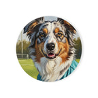 Australian Shepherd Coaster Oil Painting Soccer Portrait - Aussie Dog Art Decor, Pet Lover Gift, Puppy Keepsake