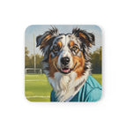 Australian Shepherd Coaster Oil Painting Soccer Portrait - Aussie Dog Art Decor, Pet Lover Gift, Puppy Keepsake