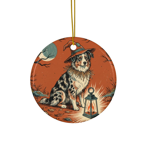 Australian Shepherd Halloween Poster ceramic ornament by Tritan, front