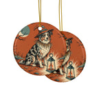 Australian Shepherd Halloween Poster ceramic ornament by Tritan, front and back