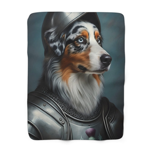 Australian Shepherd Medieval Knight Portrait Regal Throw Blanket | Premium Dog Prints | Tritan
