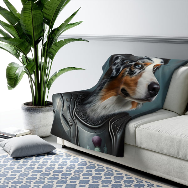 Australian Shepherd Medieval Knight Portrait Regal Throw Blanket | Premium Dog Prints | Tritan — Lifestyle View