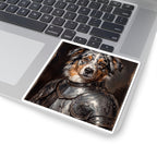 Australian Shepherd Medieval Knight vinyl sticker by Tritan, on a laptop