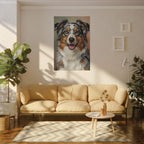 Australian Shepherd Oil Portrait canvas print by Tritan, sofa wall