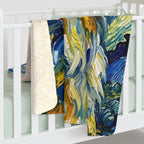 Australian Shepherd Post-Impressionist sherpa blanket by Tritan, on bed